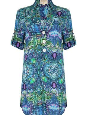 NWT SOPHIA ALEXIA Blue Iguana Beach Shirt Medium